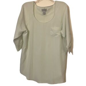 Soft Surroundings 100% Silk Top, Sz. L, Pale Green Color, Sheer, 3/4 Sleeves